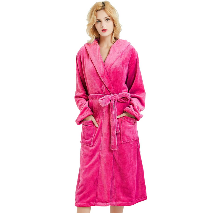 Women's Hooded Fleece Bathrobe with Pockets