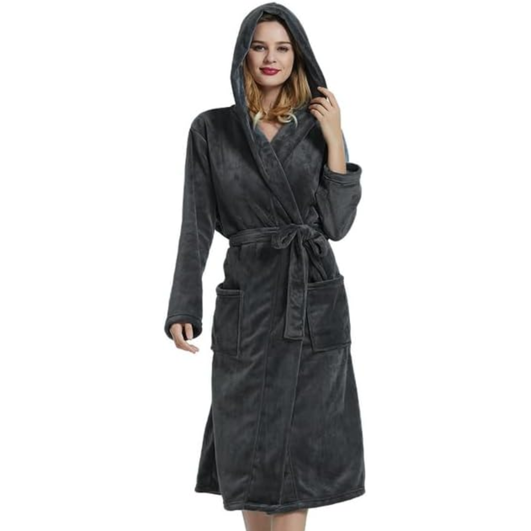 Women's Hooded Fleece Bathrobe with Pockets