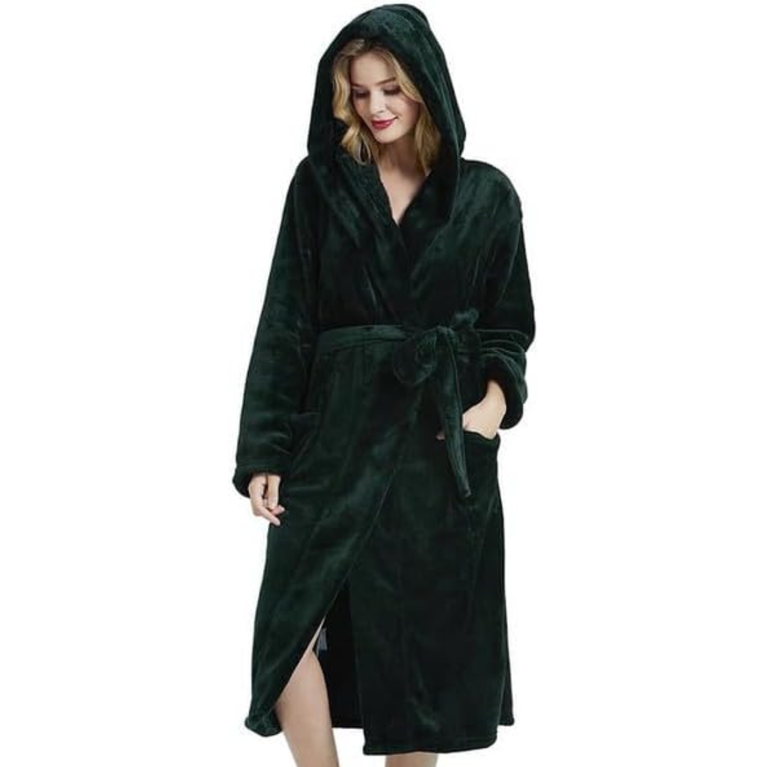 Women's Hooded Fleece Bathrobe with Pockets