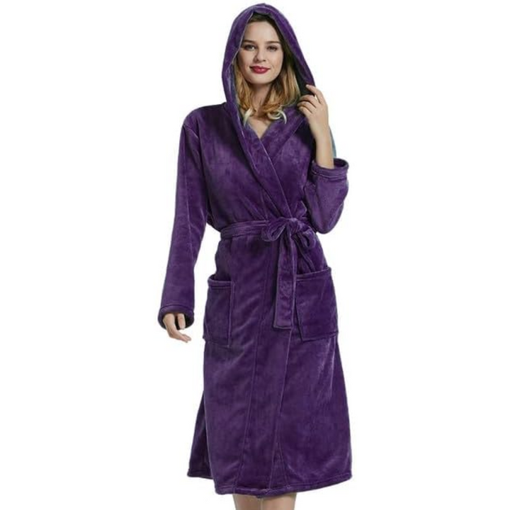 Women's Hooded Fleece Bathrobe with Pockets