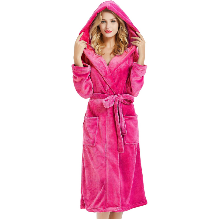 Women's Hooded Fleece Bathrobe with Pockets