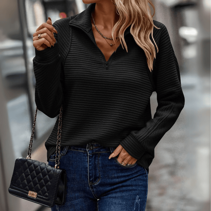 Lavra | Women's Half-Zip Pullover Sweater — Ribbed Texture with Adjustable Zip Collar in 6 Colors | Westmere