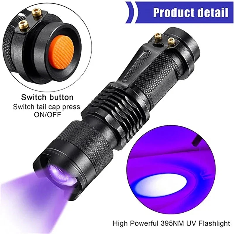 Professional UV Detection Flashlight - 395nm Ultraviolet Inspection Lamp