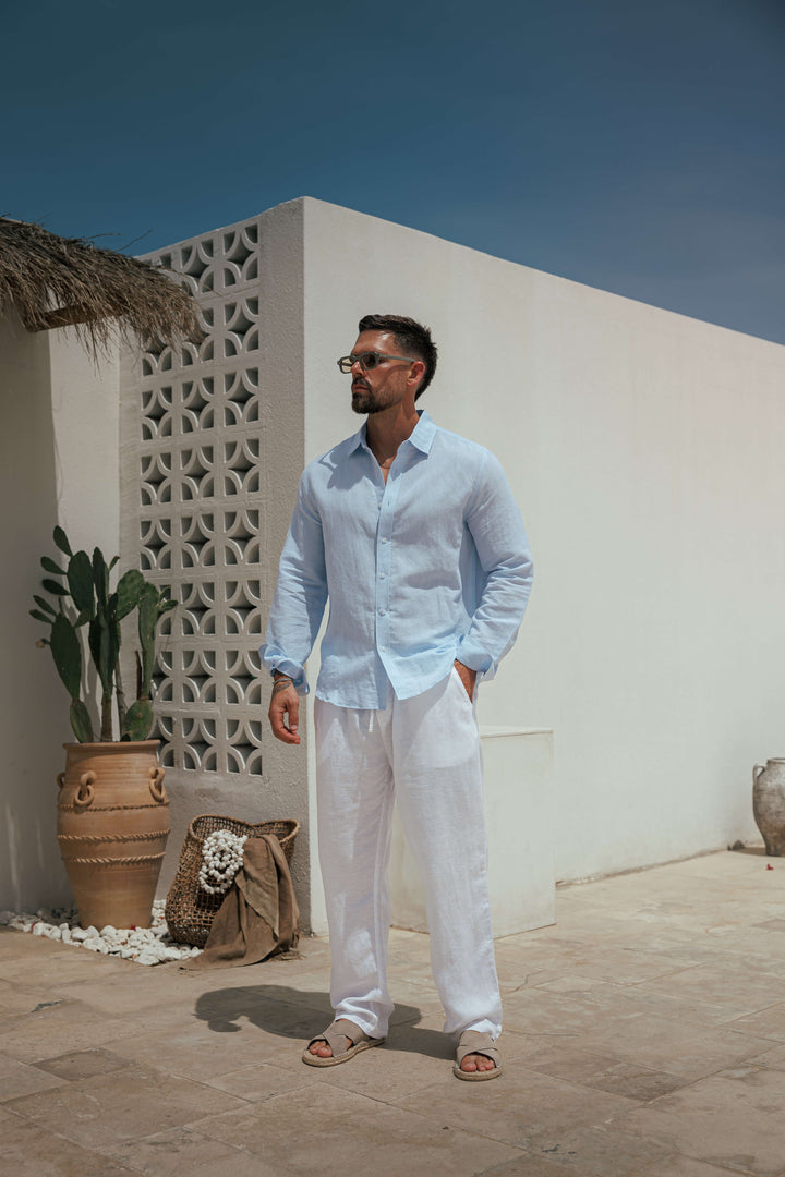Linen Shirt Men Long Sleeves Summer Casual