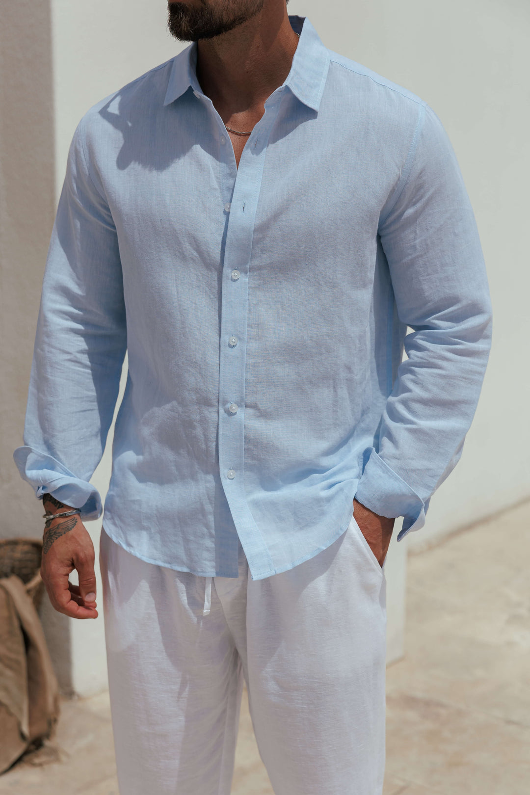 Linen Shirt Men Long Sleeves Summer Casual