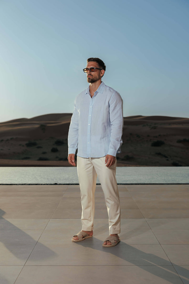 Linen Shirt Men Long Sleeves Summer Casual