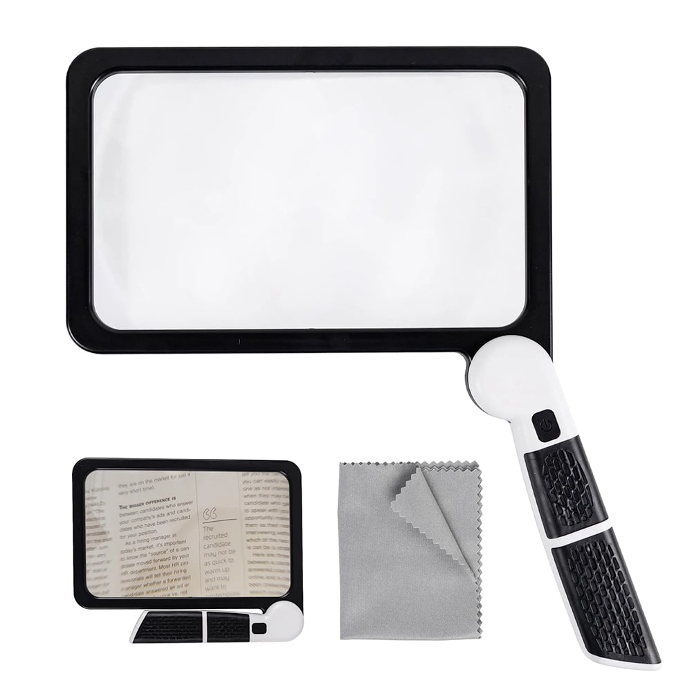 Premium LED Reading Magnifier with Foldable Handle – 5X Magnification, 48 Adjustable Lights