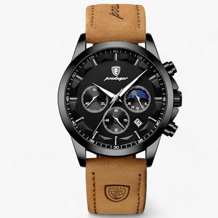 Precision Titanium Steel Dress Watch with Waterproof Design and Leather Strap