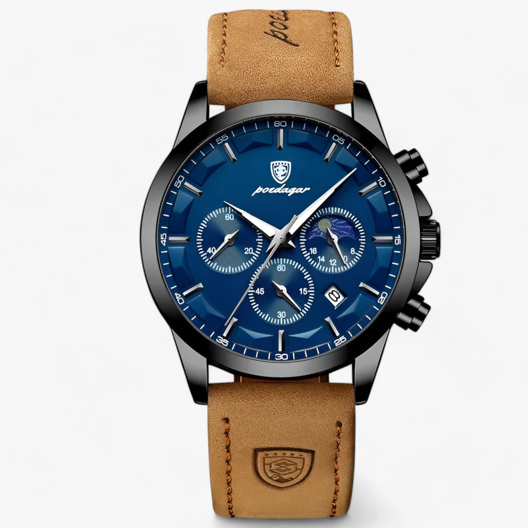 Precision Titanium Steel Dress Watch with Waterproof Design and Leather Strap
