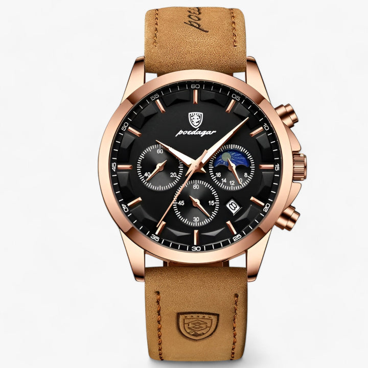 Precision Titanium Steel Dress Watch with Waterproof Design and Leather Strap