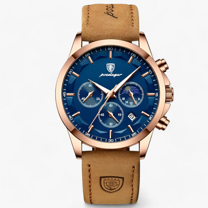 Precision Titanium Steel Dress Watch with Waterproof Design and Leather Strap