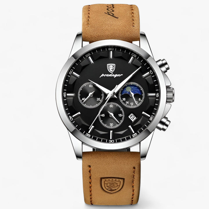 Precision Titanium Steel Dress Watch with Waterproof Design and Leather Strap