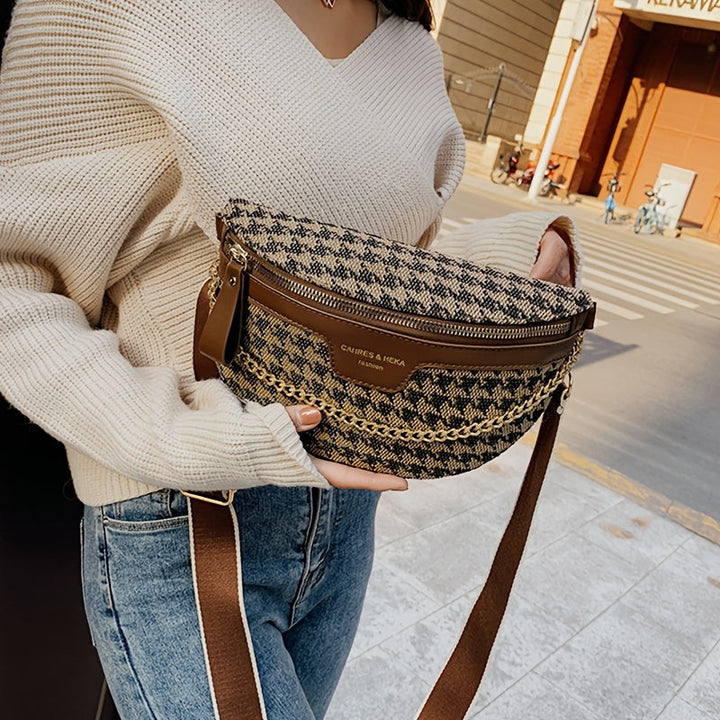 Wren – Houndstooth Crossbody Belt Bag, Wide Strap