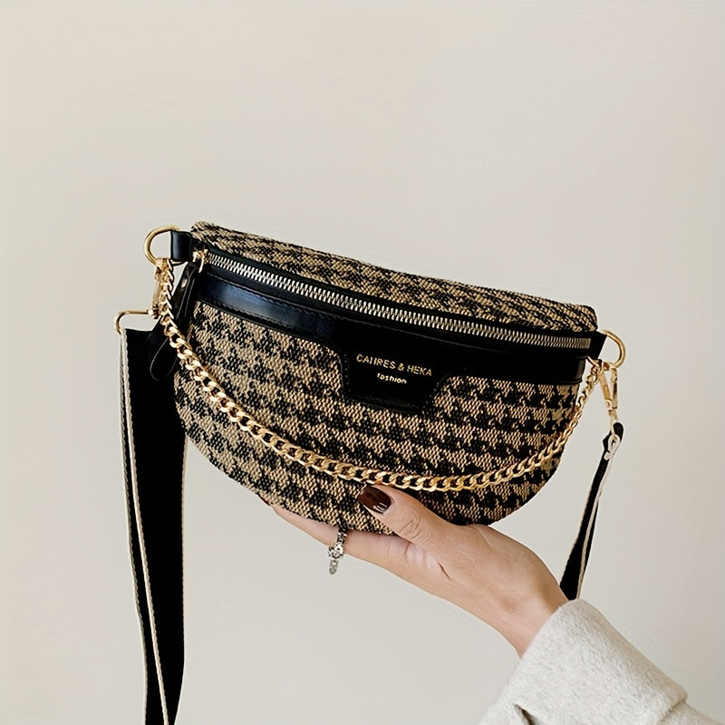 Wren – Houndstooth Crossbody Belt Bag, Wide Strap