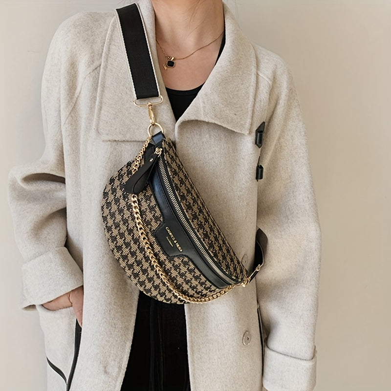 Wren – Houndstooth Crossbody Belt Bag, Wide Strap