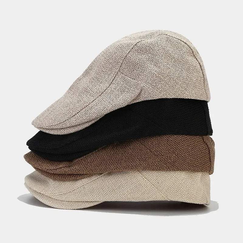 UrbanLoom Men's Lightweight Linen Beret Flat Cap for Everyday Wear