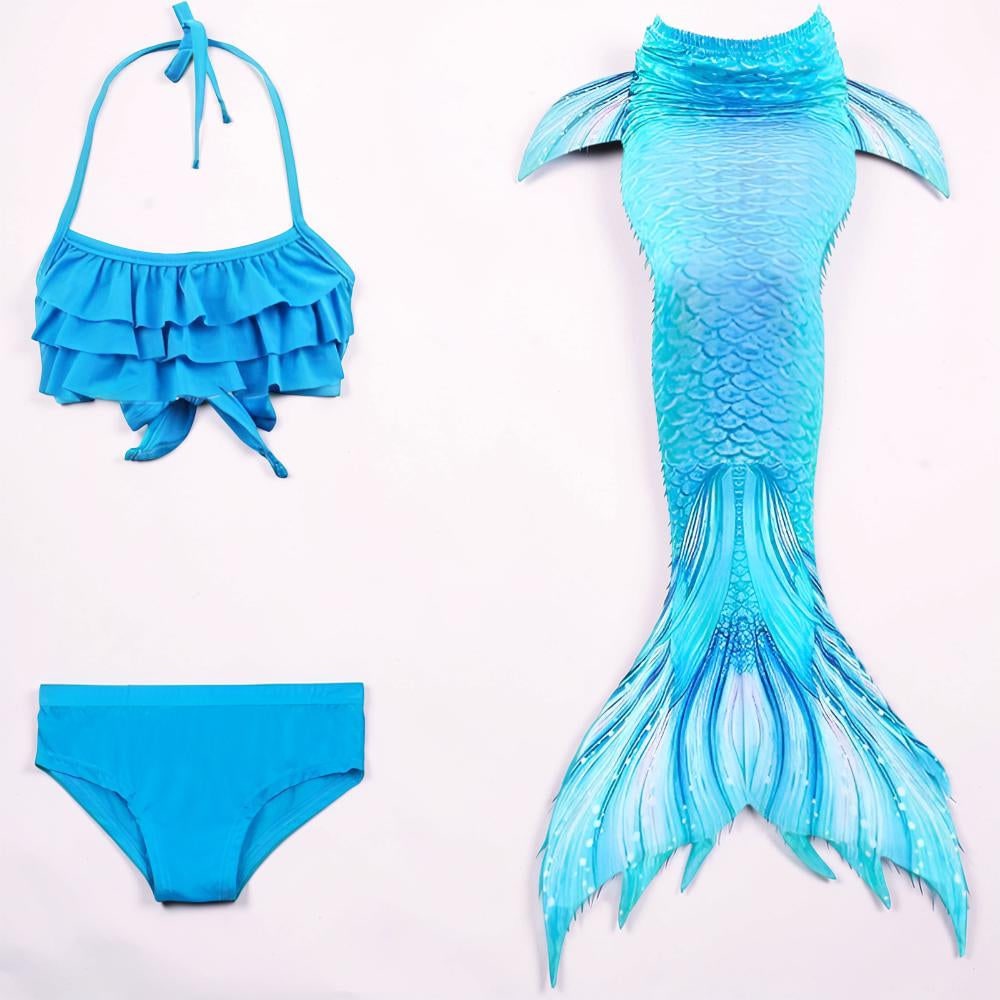 Ocean Tail Three-Piece Girls Swim Set with Ruffle Shell Details