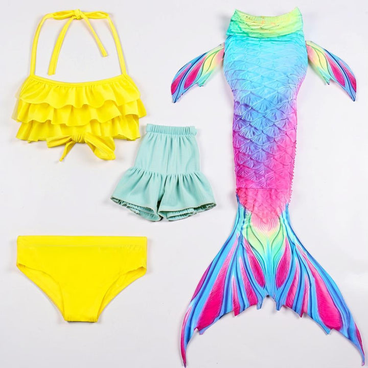 Ocean Tail Three-Piece Girls Swim Set with Ruffle Shell Details