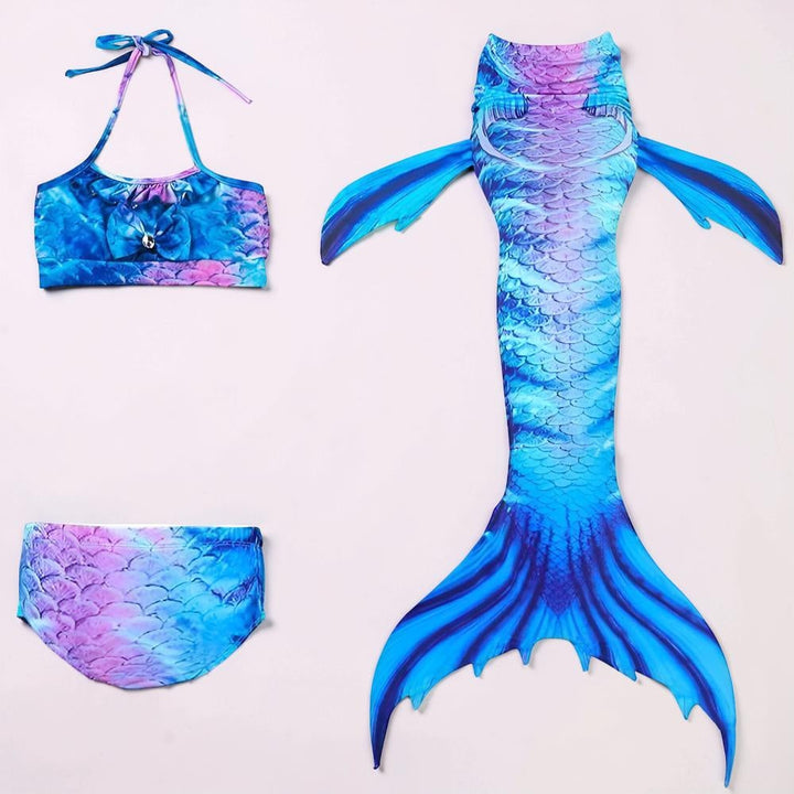 Ocean Tail Three-Piece Girls Swim Set with Ruffle Shell Details