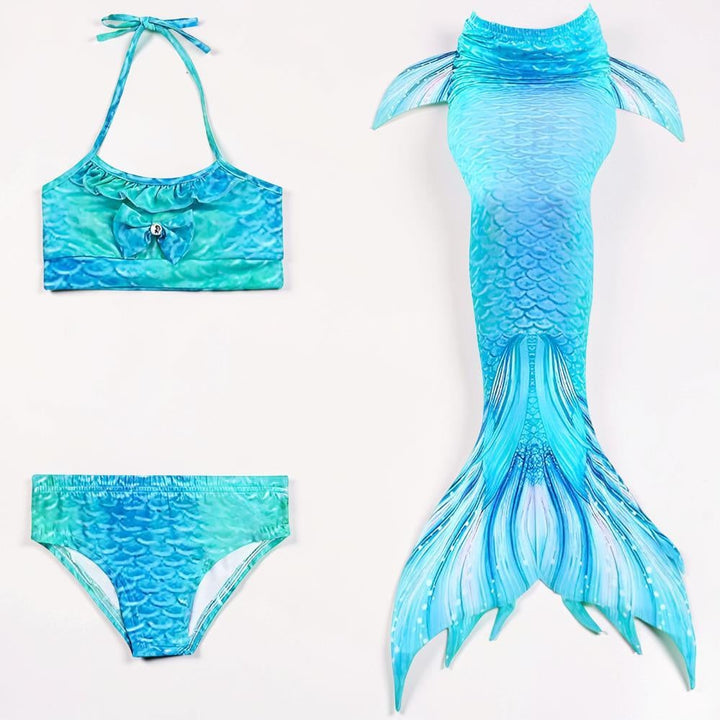 Ocean Tail Three-Piece Girls Swim Set with Ruffle Shell Details