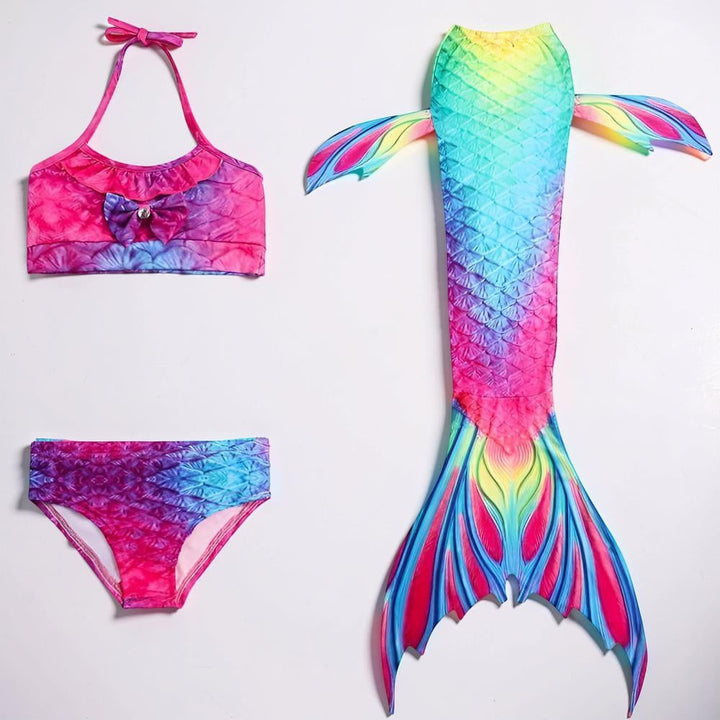 Ocean Tail Three-Piece Girls Swim Set with Ruffle Shell Details