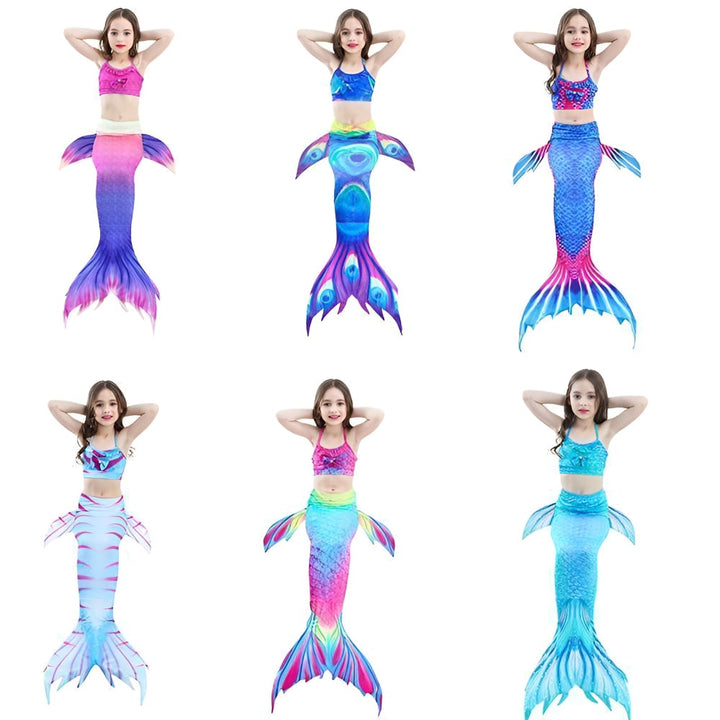 Ocean Tail Three-Piece Girls Swim Set with Ruffle Shell Details