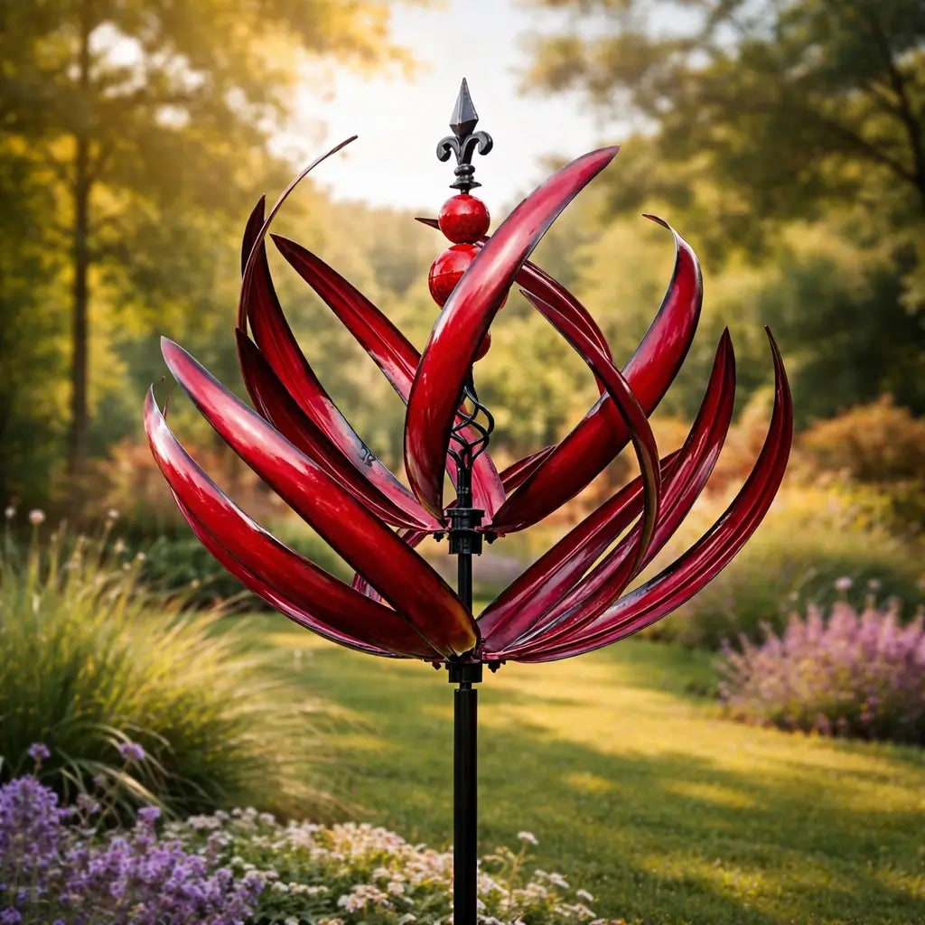 Lotus Breeze Metal Wind Spinner - 90cm Rust-Resistant Garden Decor