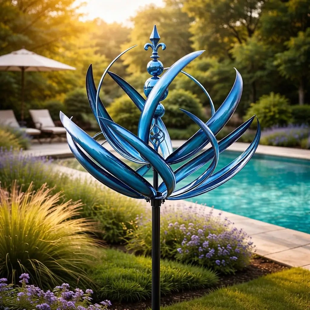 Lotus Breeze Metal Wind Spinner - 90cm Rust-Resistant Garden Decor