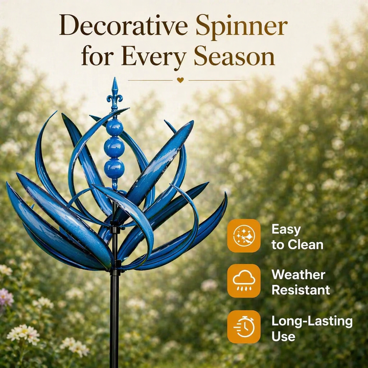 Lotus Breeze Metal Wind Spinner - 90cm Rust-Resistant Garden Decor