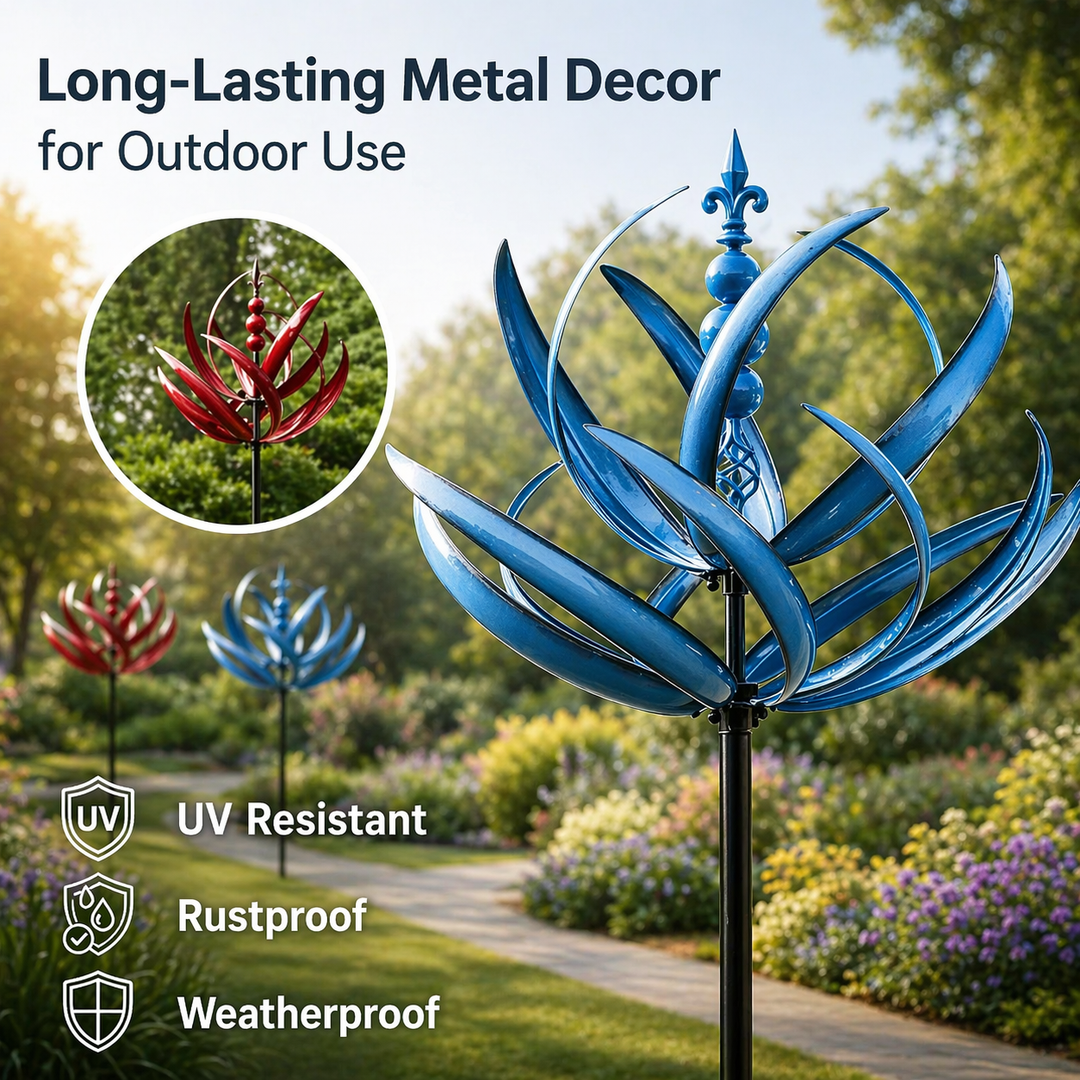 Lotus Breeze Metal Wind Spinner - 90cm Rust-Resistant Garden Decor