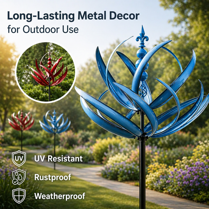 Lotus Breeze Metal Wind Spinner - 90cm Rust-Resistant Garden Decor