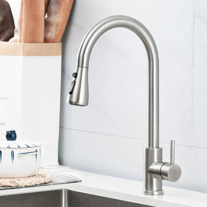 Modern Stainless Steel Kitchen Faucet Pull-Down Sprayer