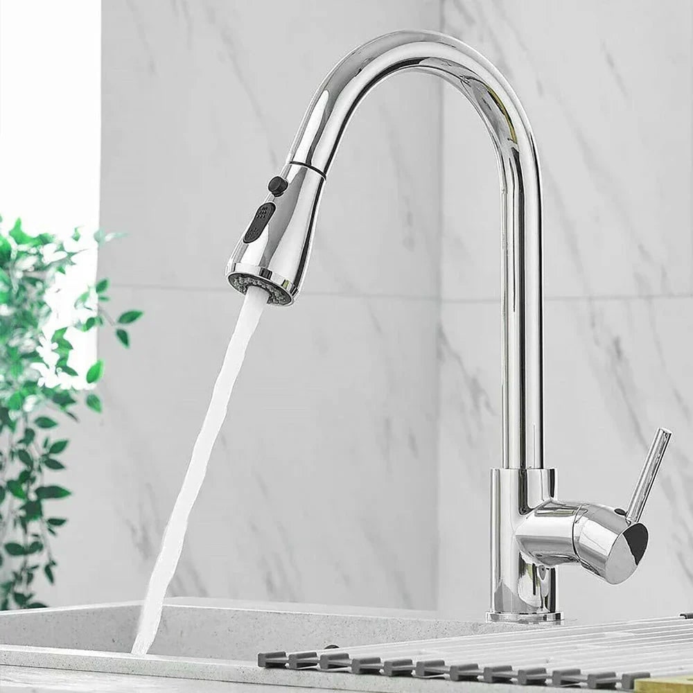 Modern Stainless Steel Kitchen Faucet Pull-Down Sprayer
