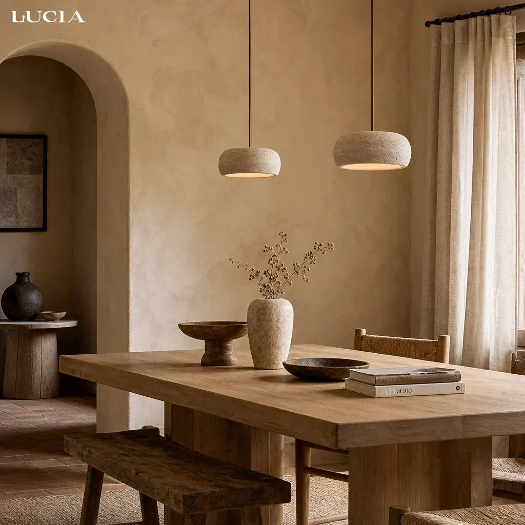 Kairi Natural Travertine Stone Vintage Cream Pendant Light