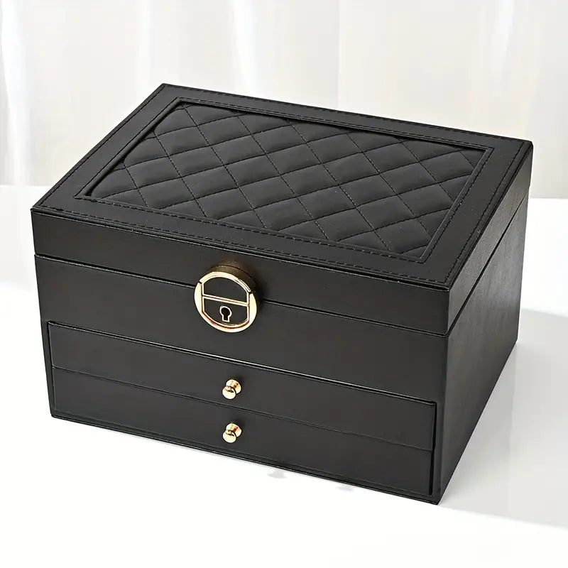 LuxeNest 3-Layer Leather Jewellery Storage Box with Organiser