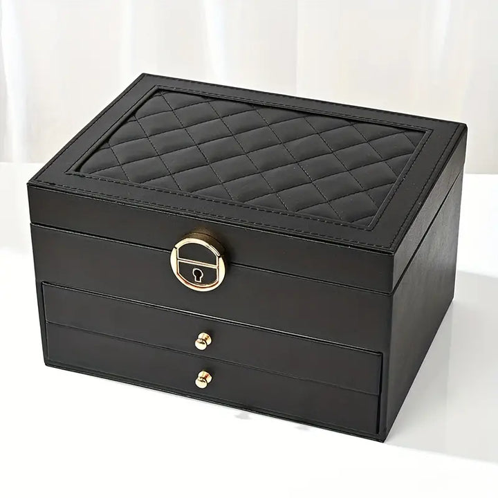 LuxeNest 3-Layer Leather Jewellery Storage Box with Organiser