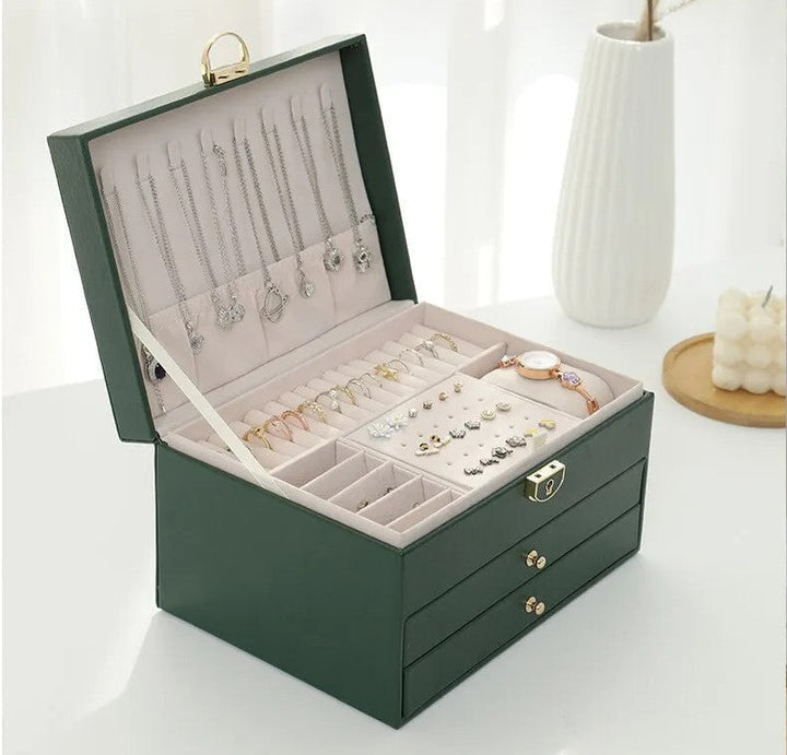 LuxeNest 3-Layer Leather Jewellery Storage Box with Organiser
