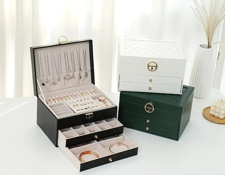 LuxeNest 3-Layer Leather Jewellery Storage Box with Organiser