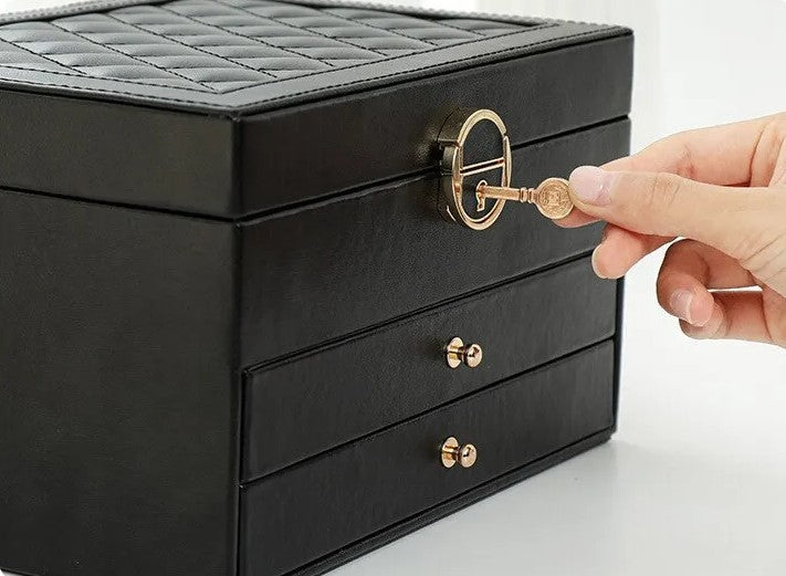 LuxeNest 3-Layer Leather Jewellery Storage Box with Organiser