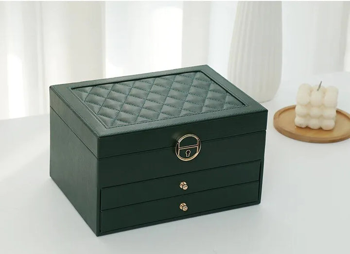 LuxeNest 3-Layer Leather Jewellery Storage Box with Organiser
