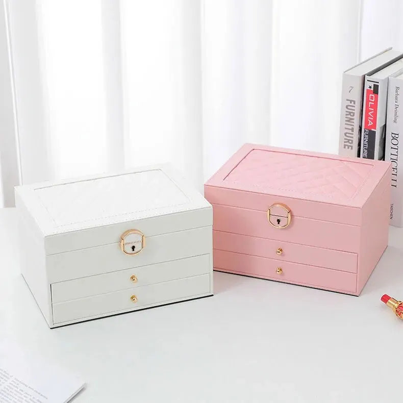LuxeNest 3-Layer Leather Jewellery Storage Box with Organiser