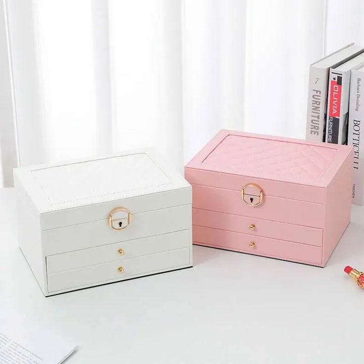 LuxeNest 3-Layer Leather Jewellery Storage Box with Organiser