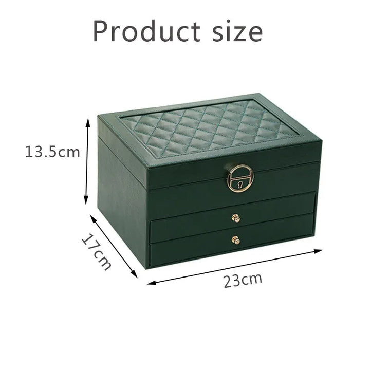 LuxeNest 3-Layer Leather Jewellery Storage Box with Organiser