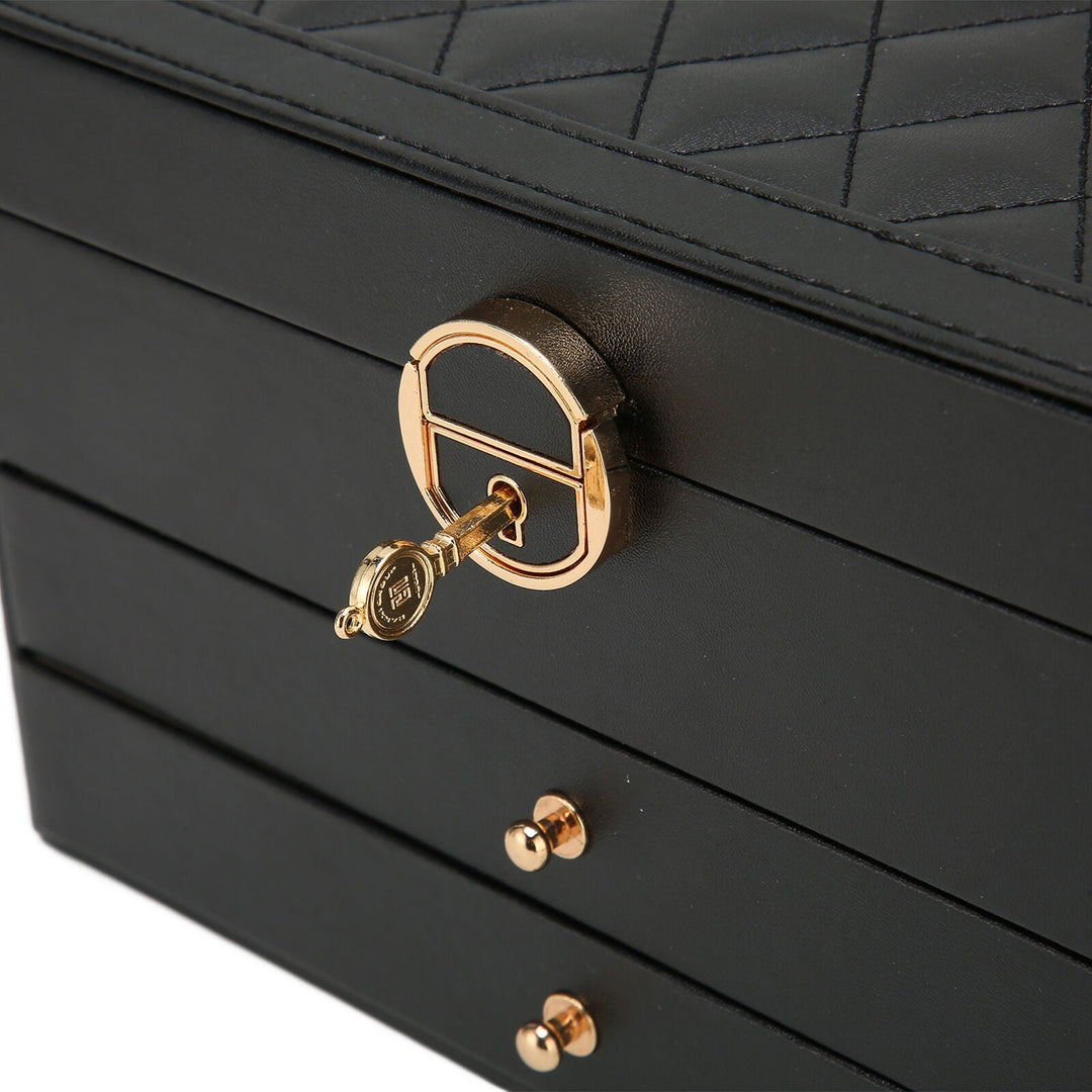 LuxeNest 3-Layer Leather Jewellery Storage Box with Organiser
