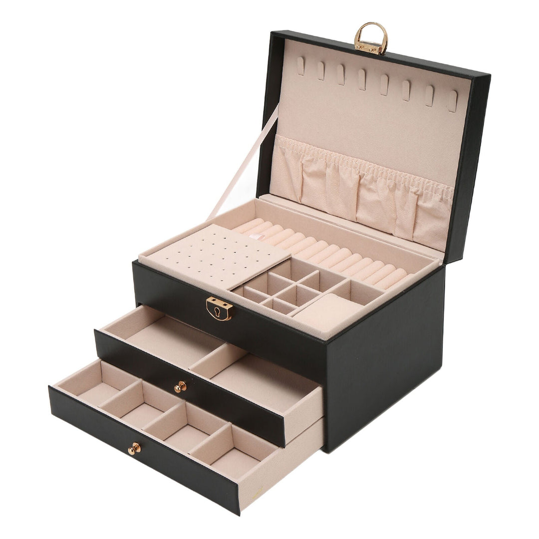 LuxeNest 3-Layer Leather Jewellery Storage Box with Organiser