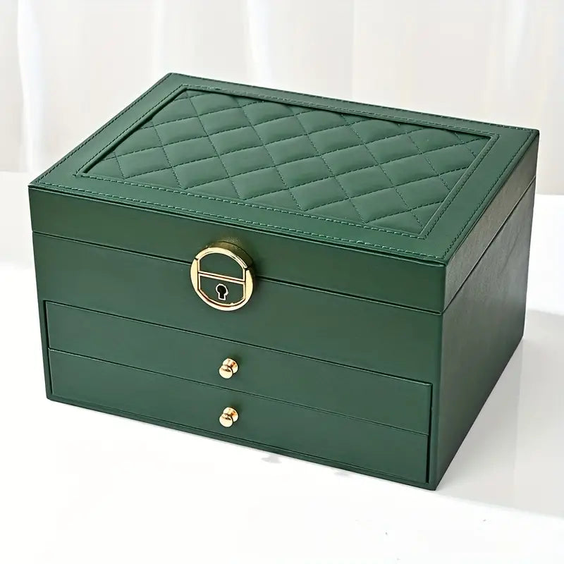 LuxeNest 3-Layer Leather Jewellery Storage Box with Organiser