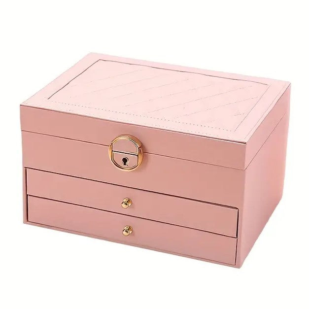 LuxeNest 3-Layer Leather Jewellery Storage Box with Organiser