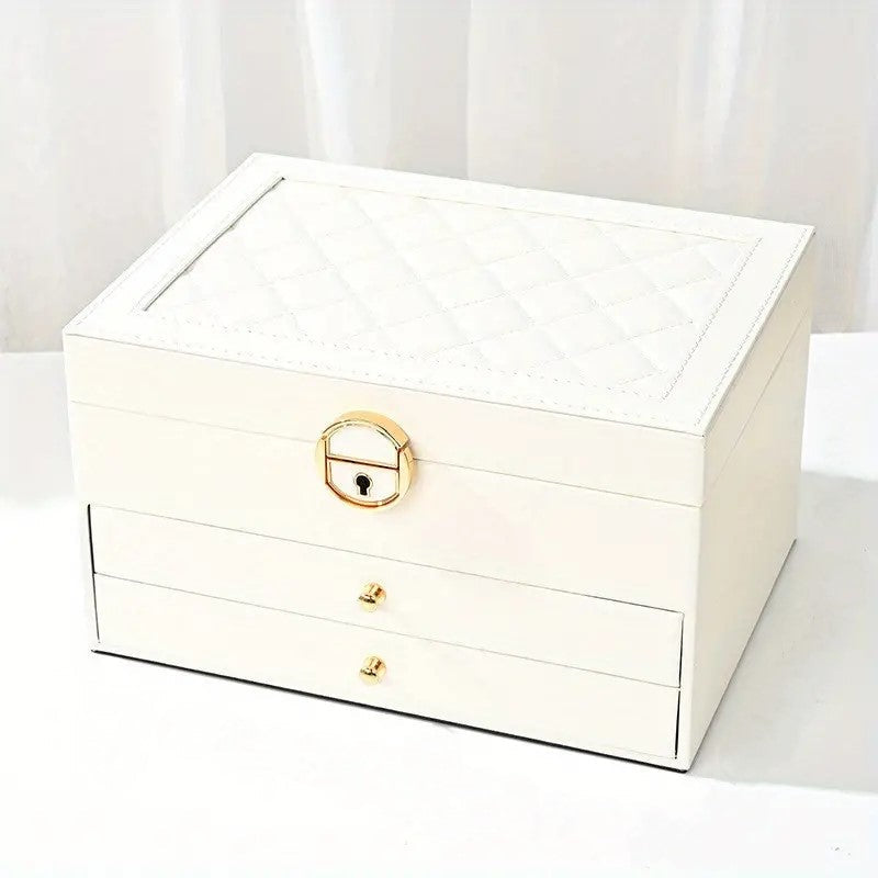 LuxeNest 3-Layer Leather Jewellery Storage Box with Organiser