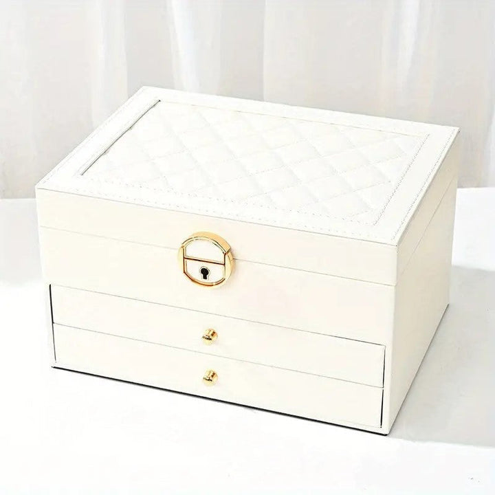 LuxeNest 3-Layer Leather Jewellery Storage Box with Organiser