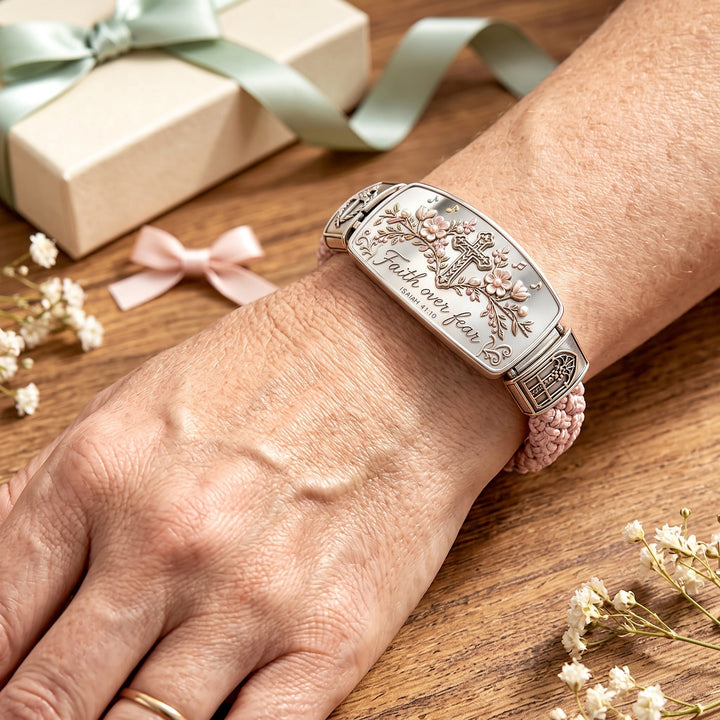 Scripture Strength Floral Cross Bracelet with Isaiah 41:10 Engraving